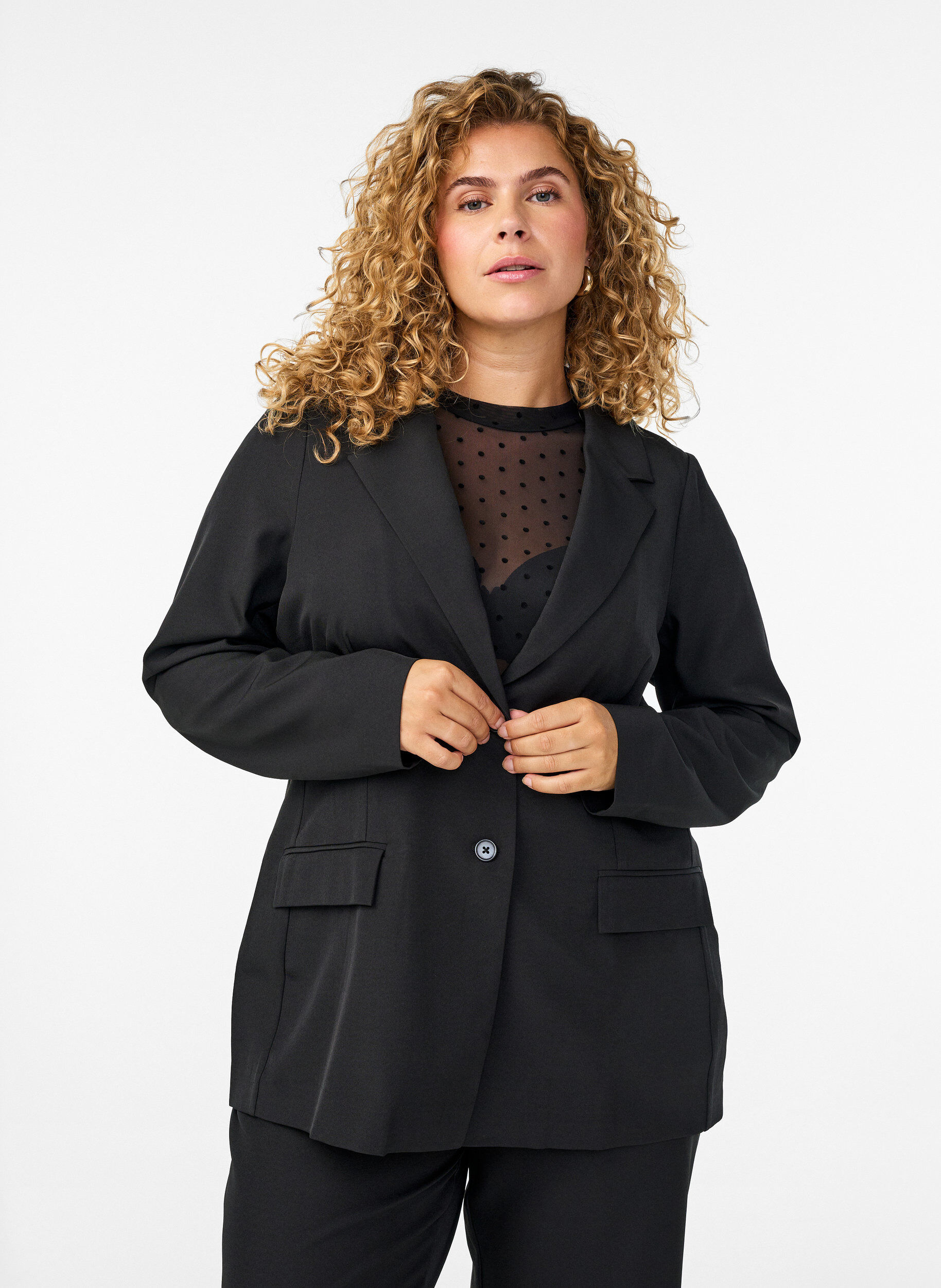 Blazer met zakken en splitjes, Zwart, Model