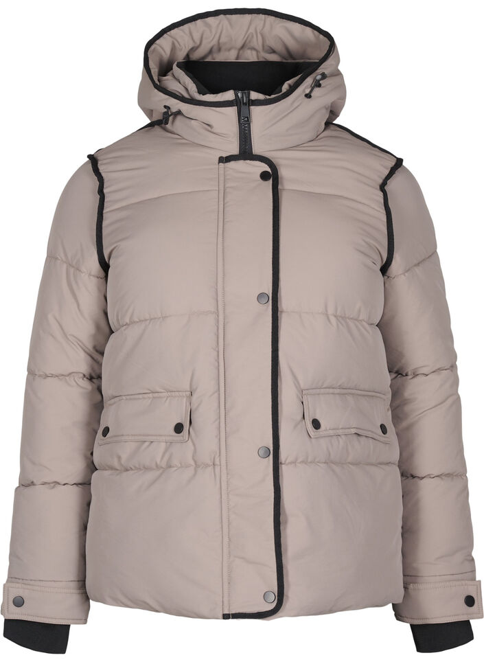 Korte puffer jas met contrastdetails, Beige, Packshot image number 0
