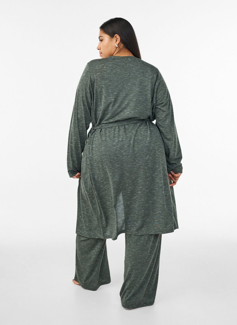 Lange jersey vest met strikceintuur, Groen, Model image number 1