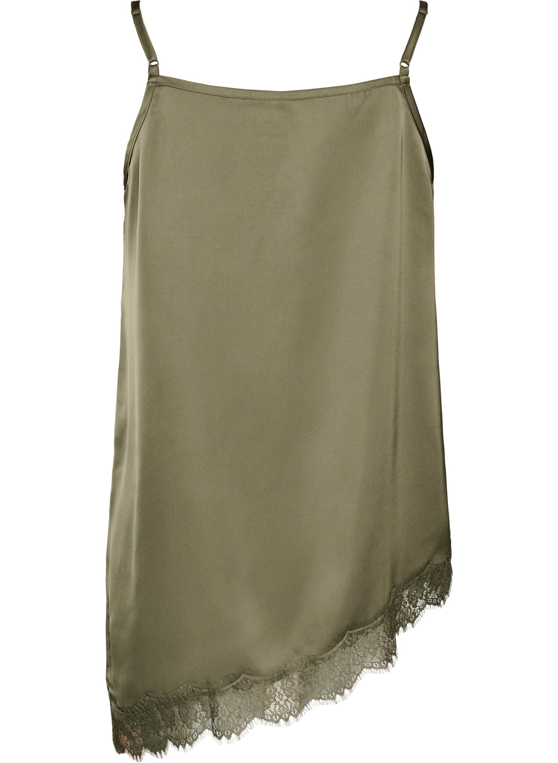 ZizziTop &agrave; fines bretelles avec dentelle et ourlet asym&eacute;trique, Vert Kaki, Packshot image number 1