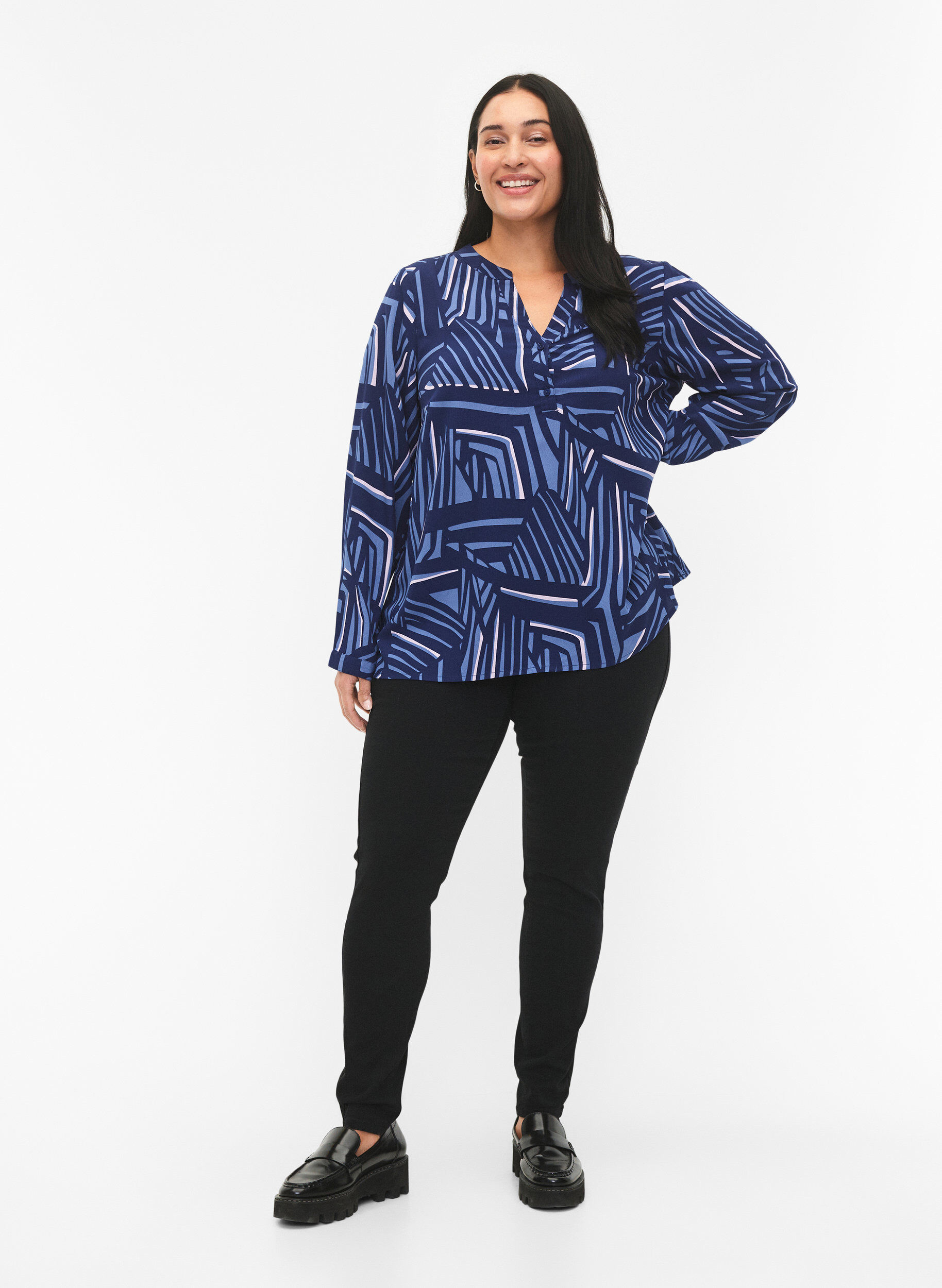 Jeggings met brede elastische tailleband, Zwart, Model