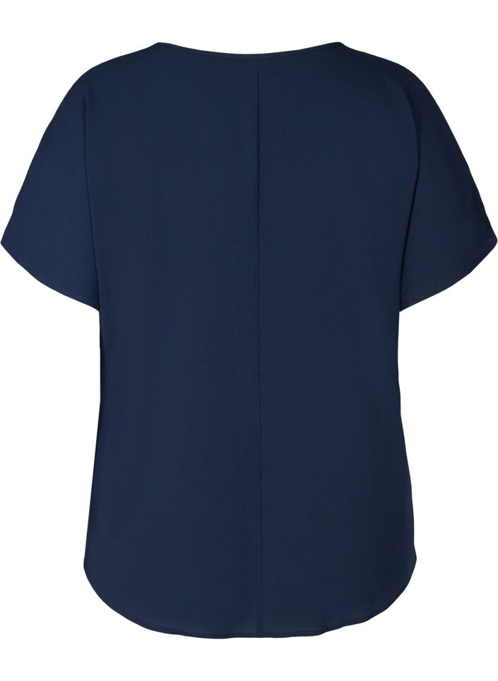 Blouse met korte mouwen en een ronde halslijn, Blauw, Packshot image number 1