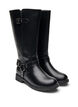 Wide fit - Hoge leren laars met decoratieve gespen, Zwart, Packshot image number 1