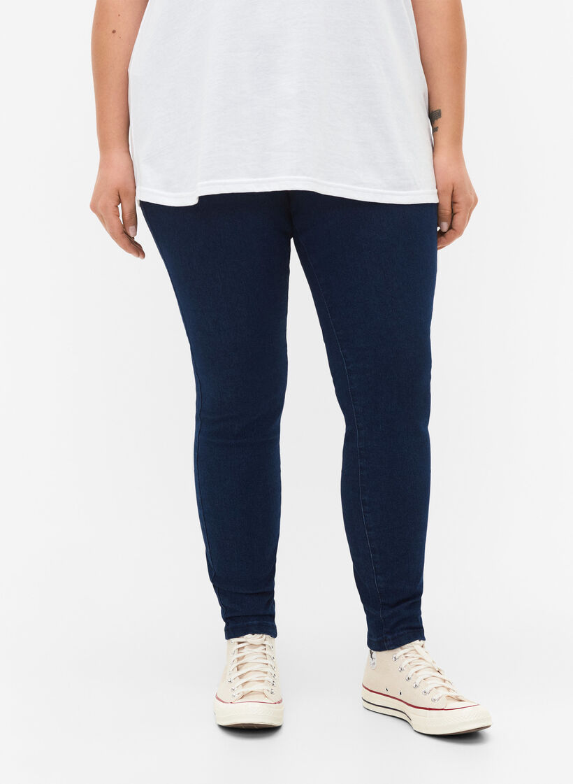 FLASH - Nauwsluitende jeggings met hoge taille, Blue denim, Model image number 2