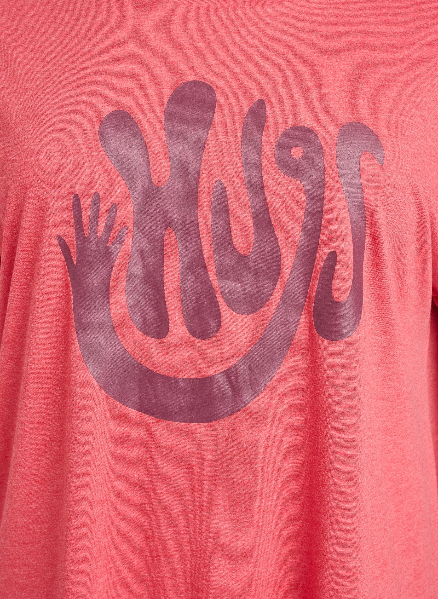 ZizziNachtjapon met korte mouwen en tekstopdruk, Rood, Packshot image number 2