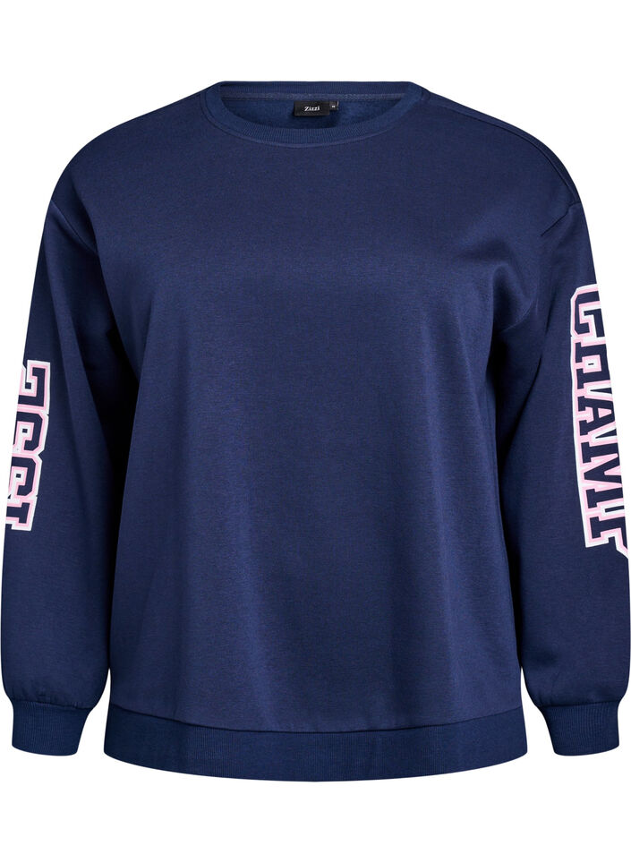 Sweatshirt met statementprint op de mouwen en achterkant, Navy Blazer, Packshot