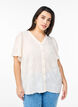 Shirtblouse met korte mouwen en 3D-bloeimeffect, Beige, Model image number 0