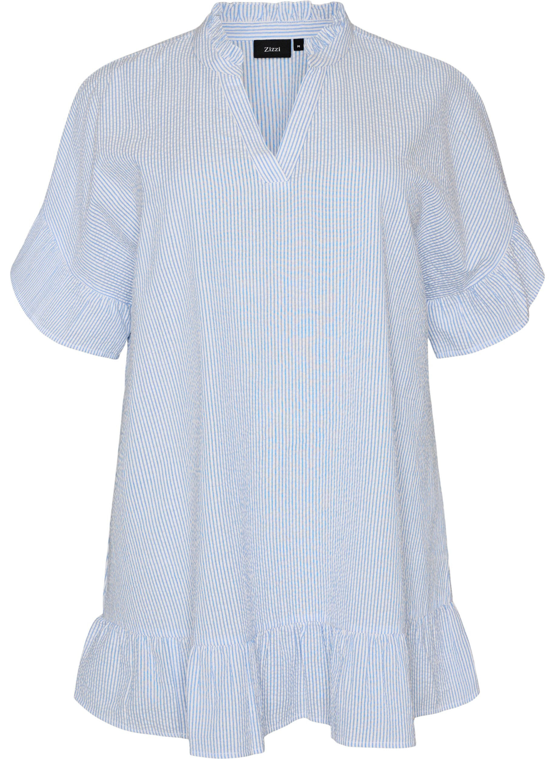 Katoenen tuniek met strepen en ruchesdetails