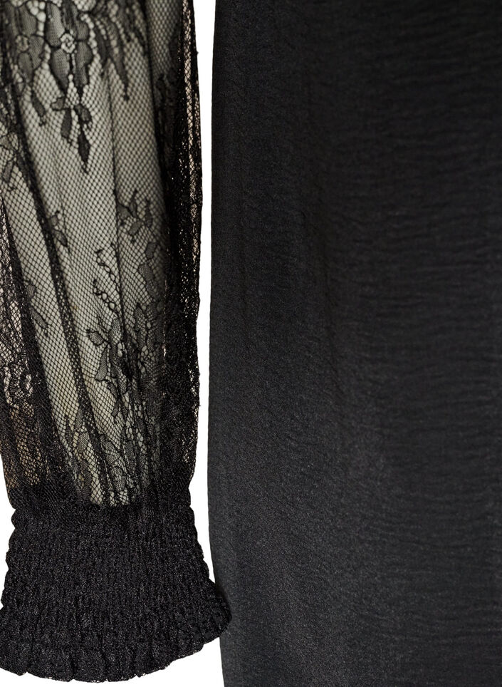 Tuniek met doorschijnende kanten mouwen, Zwart, Packshot image number 4