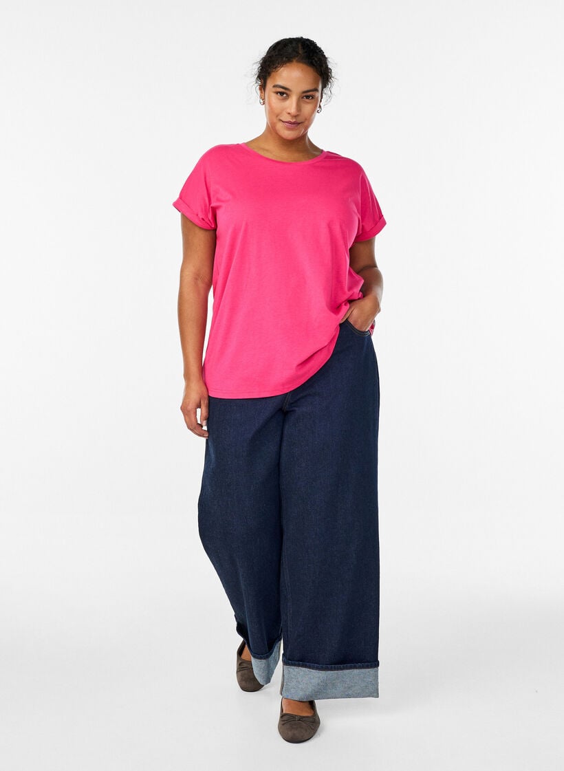 T-shirt met korte mouwen van katoenmix, Roze, Model image number 1