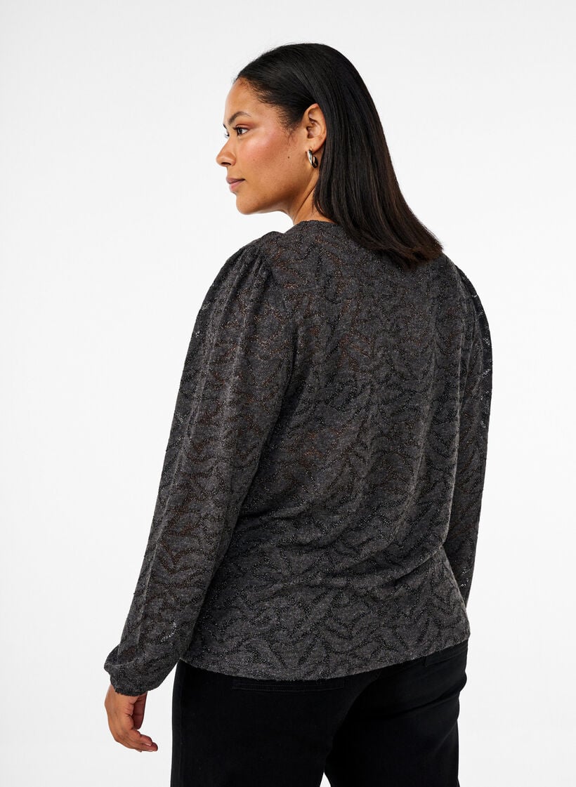 Blouse met lange mouwen met glitter en patroon, Grijs, Model image number 2