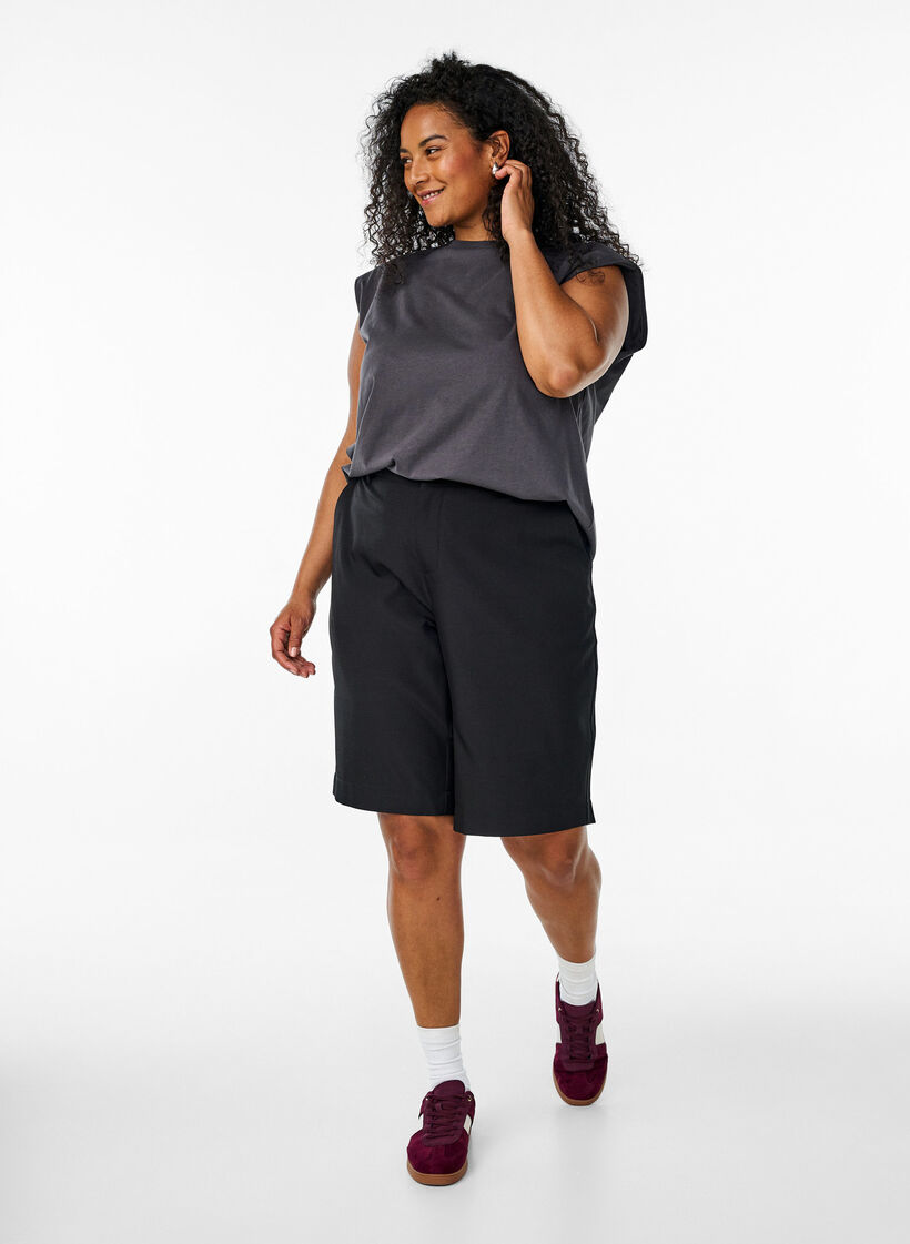 Mouwloze blouse van jersey met schoudervulling, Grijs, Model image number 1