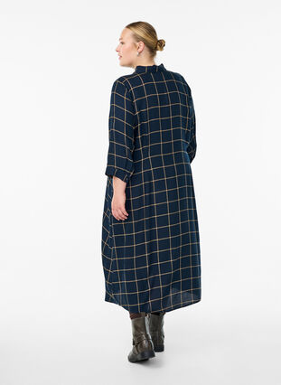 ZizziLange geruite overhemdjurk, Blue Beige Check, Model image number 1