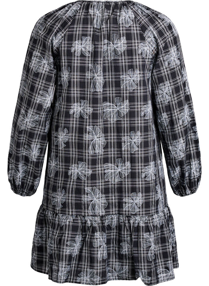 Korte jurk met ruitjes en bloemenprint, Zwart, Packshot image number 1