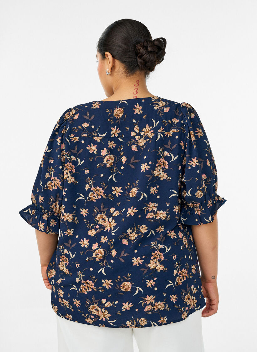 Shirtblouse met 1/2 mouwen, Blauw, Model image number 2
