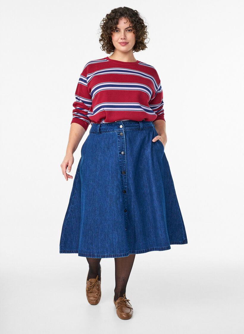 Jersey blouse met brede strepen, Rood, Model