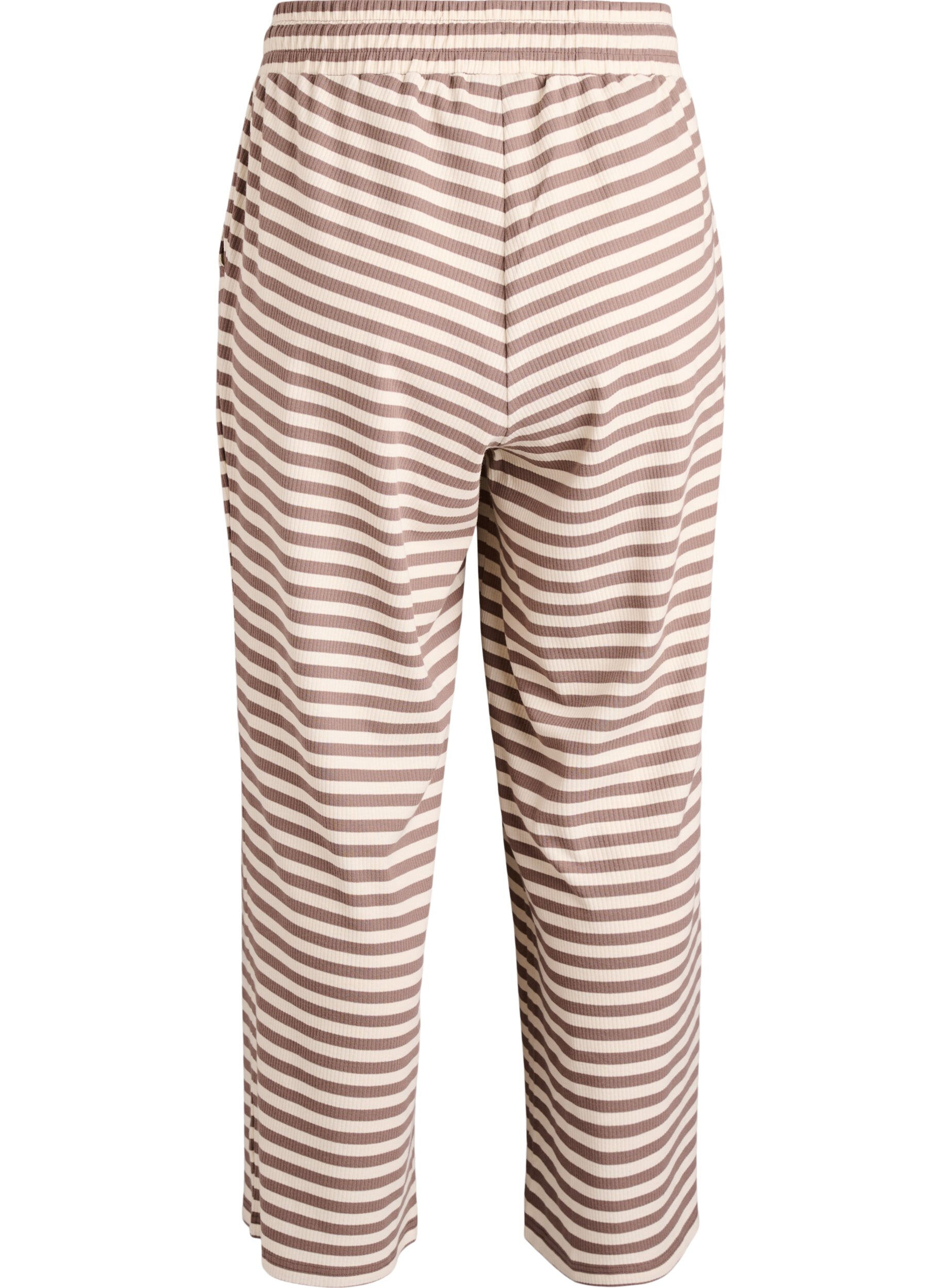 ZizziGestreepte pyjamabroek met een high waist en wijde pijpen, Beige, Packshot image number 1