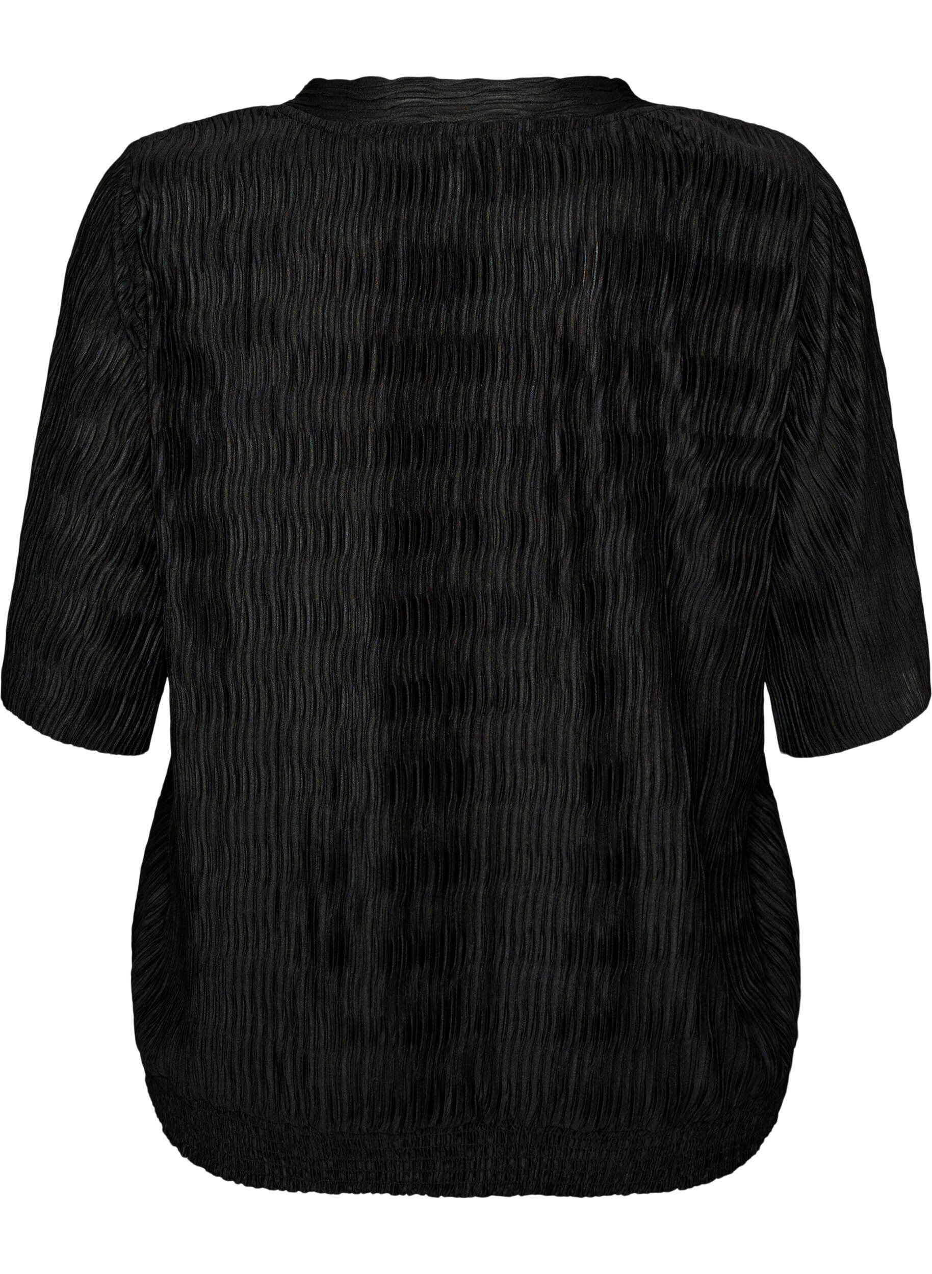 ZizziBlouse met golvende structuur en ballonvorm, Zwart, Packshot image number 1