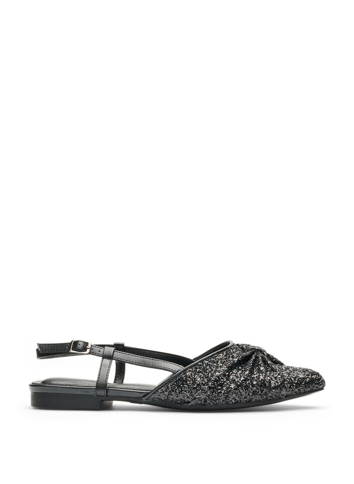 Glitterende slingback met strikdetail, Zwart, Packshot image number 0