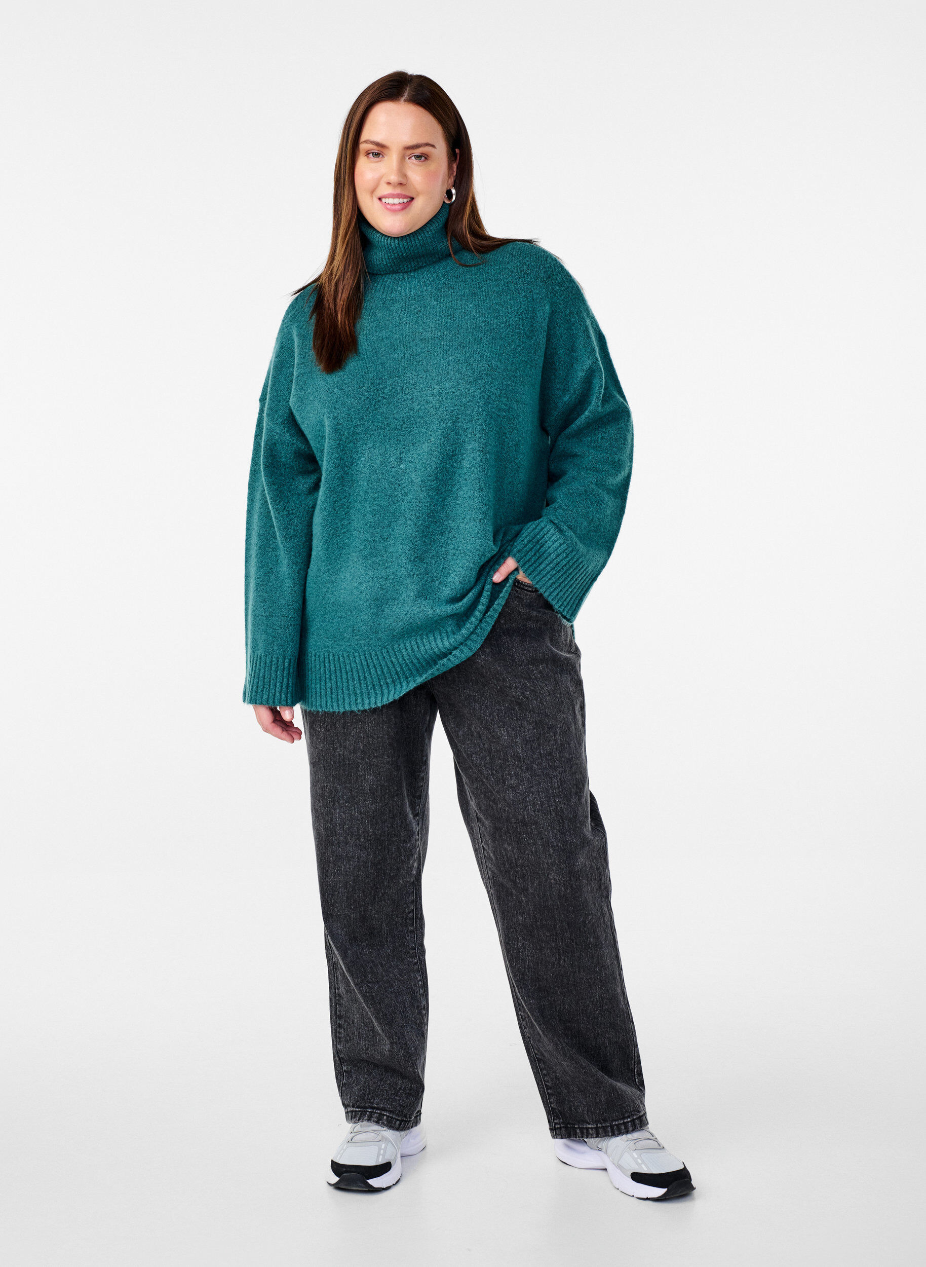 ZizziGebreide blouse met col, Atlantic Deep Mel., Model image number 2