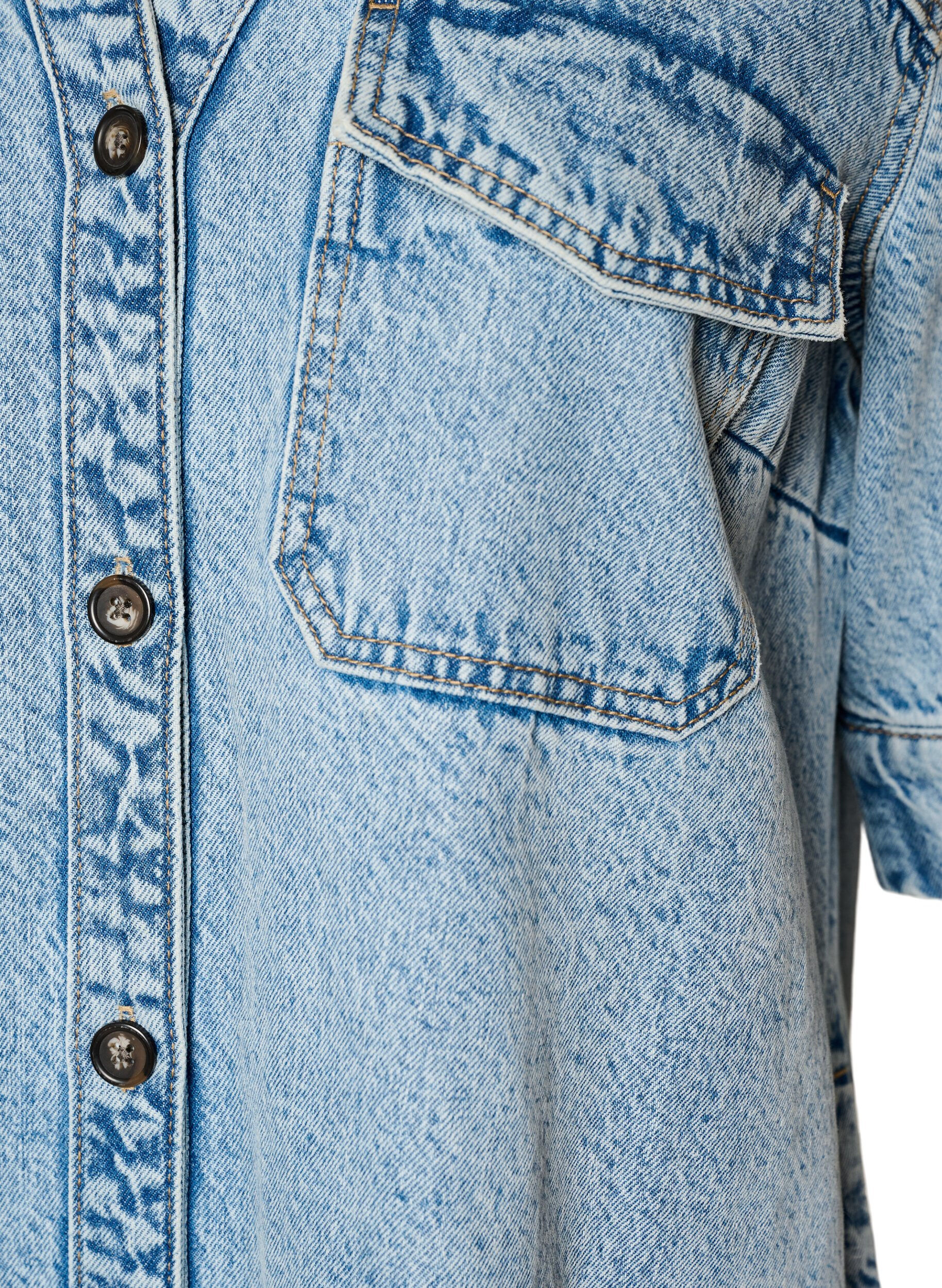 ZizziKortemouwen denim jurk met kraag en knoopsluiting, Blauw, Packshot image number 2