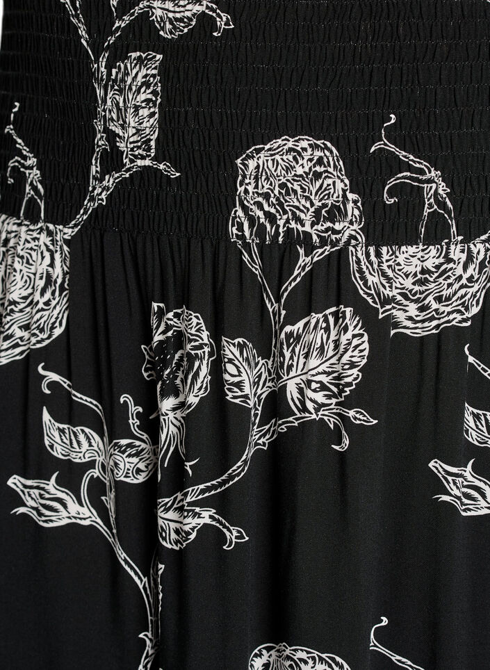 Maxi rok in viscose met smokwerk, Zwart, Packshot image number 2