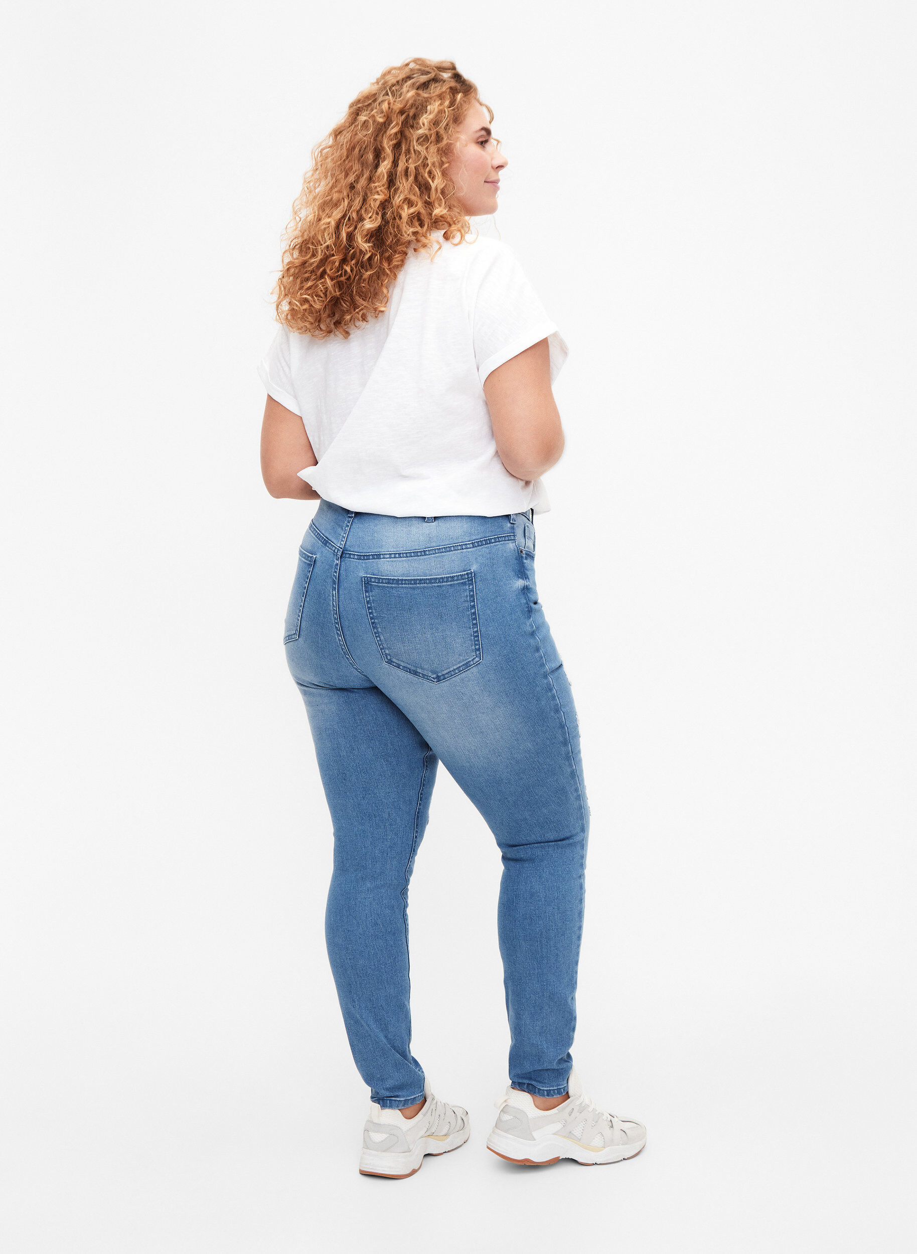 ZizziAmy jeans met super slim fit en ripped details, Blauw, Model image number 1