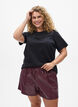 Losse imitatieleer shorts met elastische tailleband, Donker Bordeaux, Model image number 0