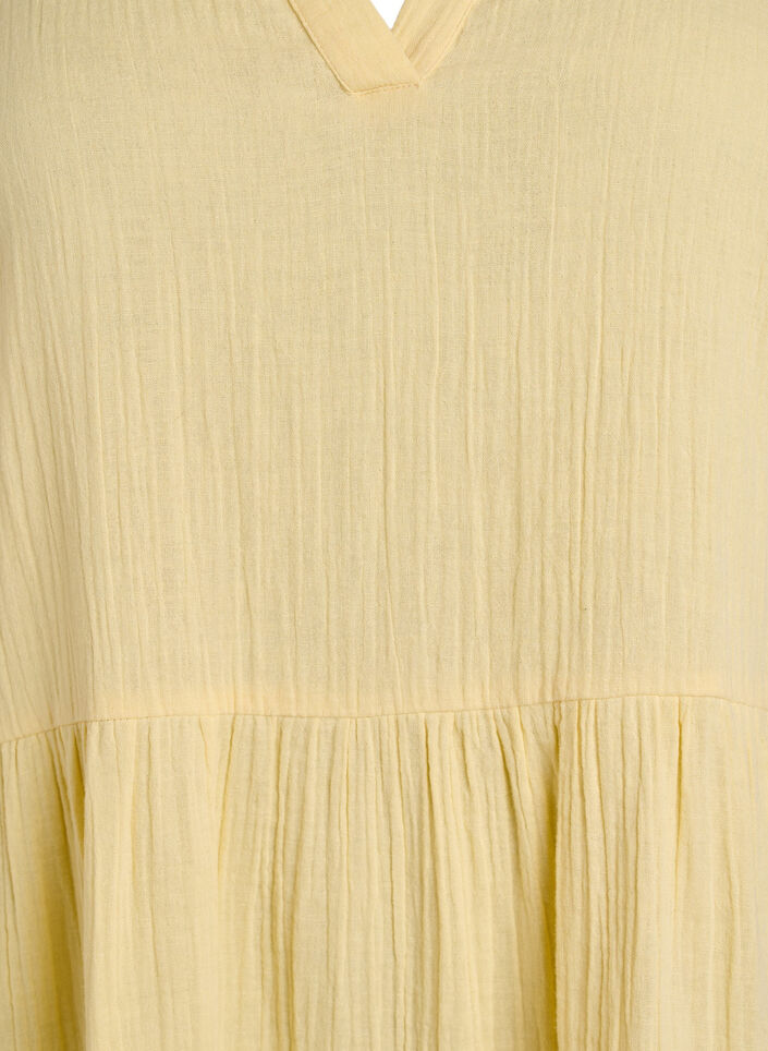 Knielange katoenen mousseline jurk met een A-lijn, Geel, Packshot image number 2