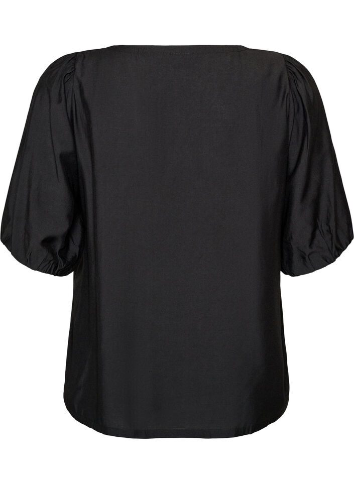 Viscose blouse met V-hals, Zwart, Packshot image number 1