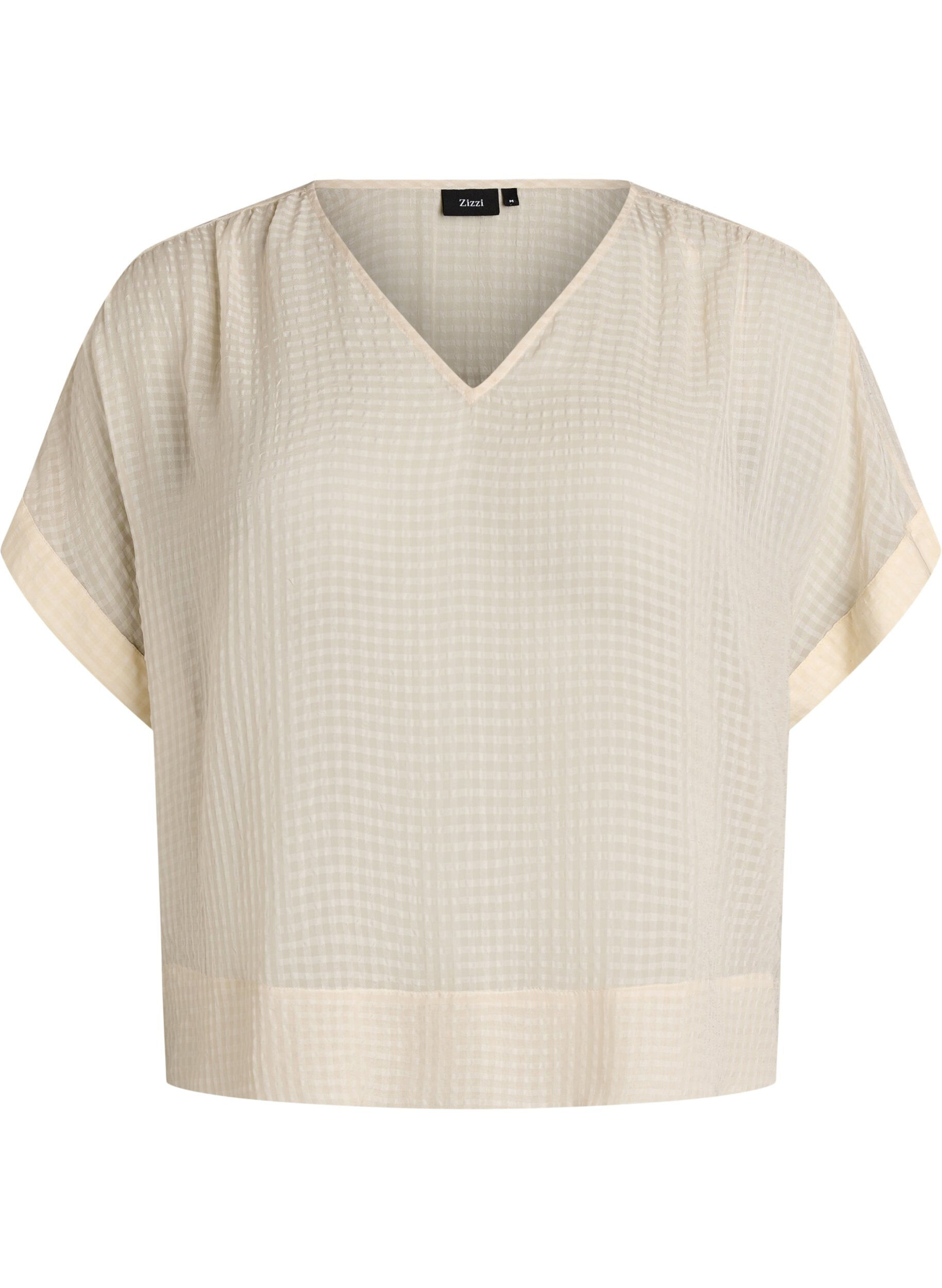 Seersucker blouse met V-hals