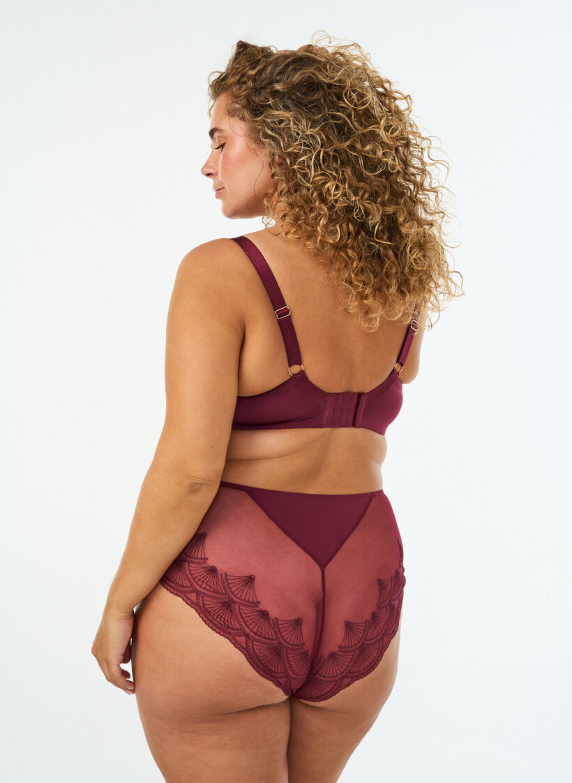 Slip met mesh en geborduurde kanten randen, Rood, Model image number 1