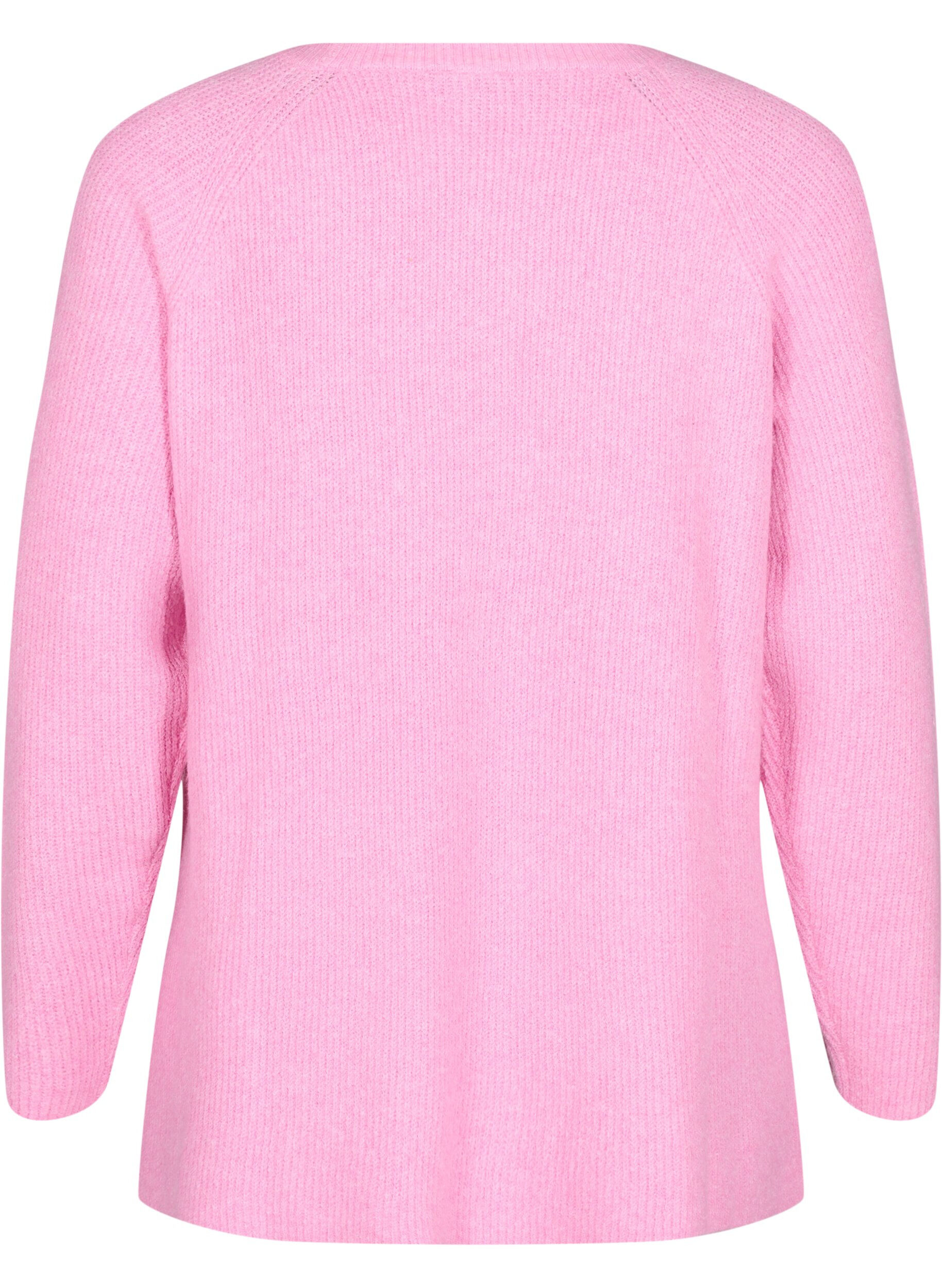 ZizziGebreide blouse met ronde hals, Begonia Pink Mel., Packshot image number 1