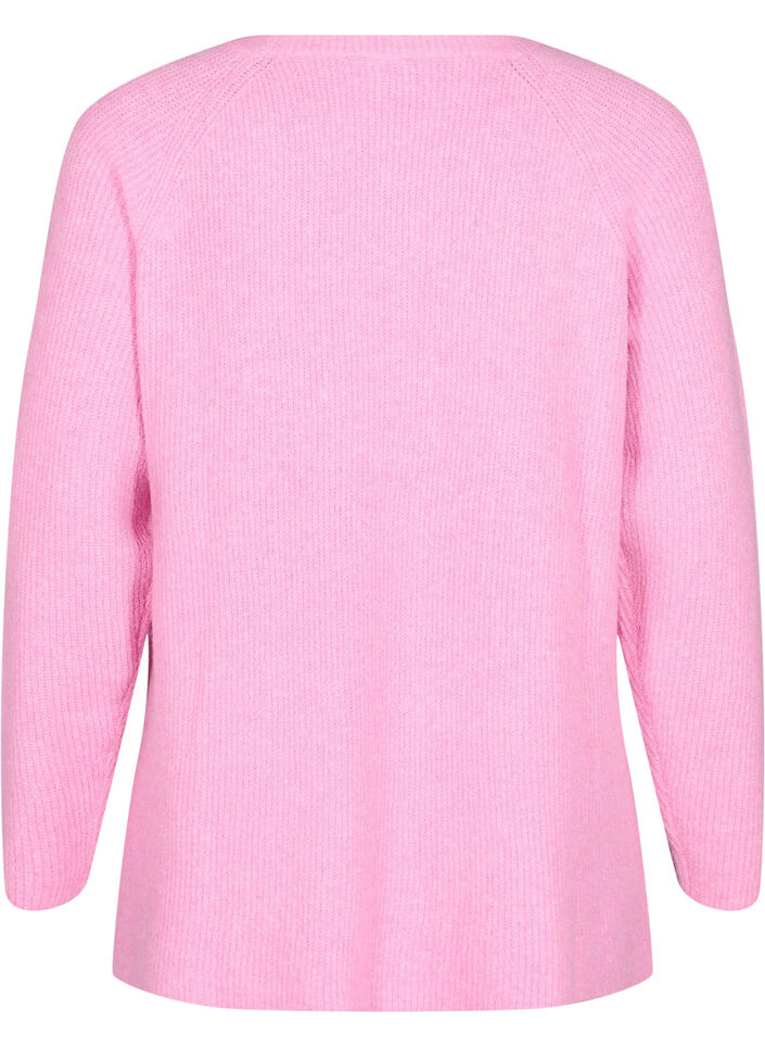 Gebreide blouse met ronde hals, Begonia Pink Mel., Packshot image number 1