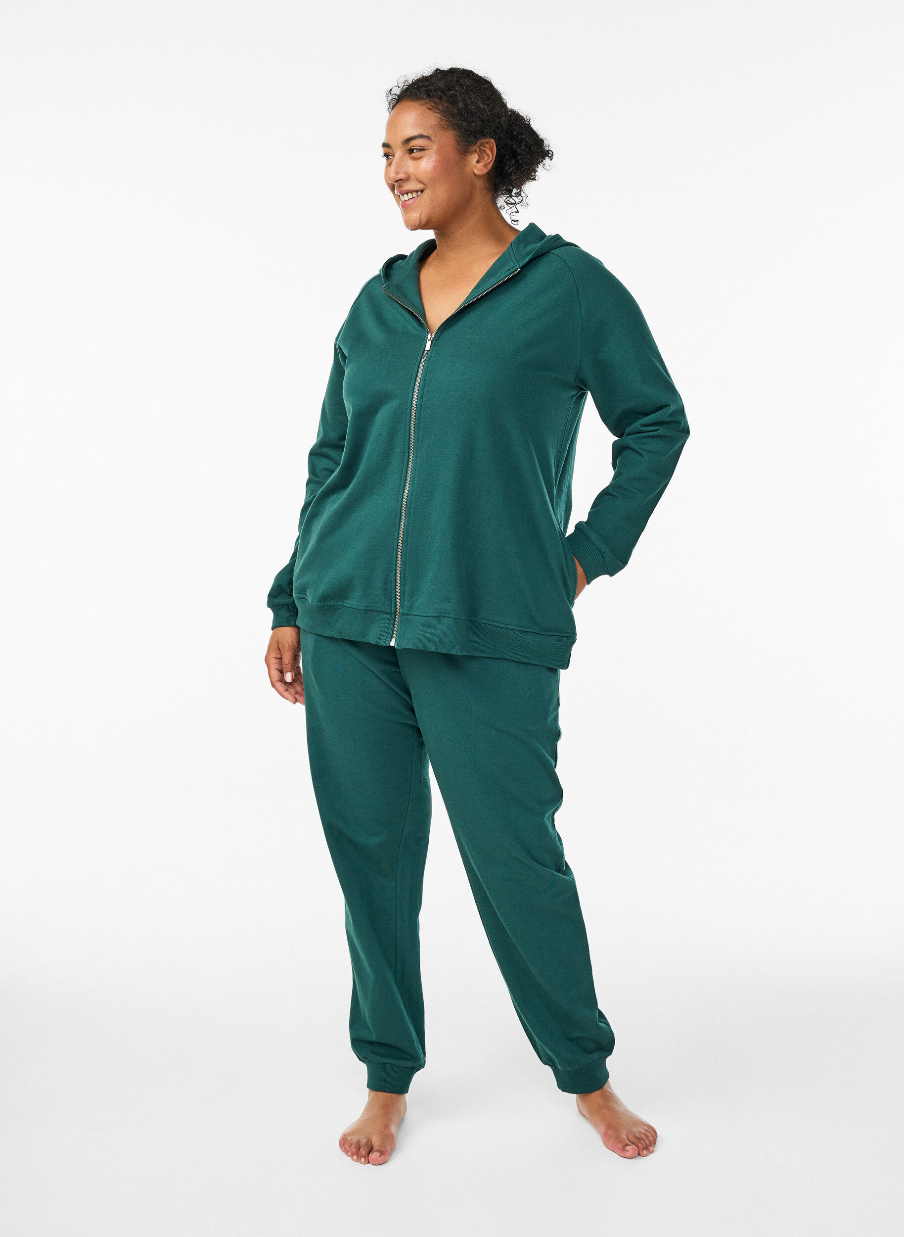 ZizziHoodie met ritssluiting en achterkant print, Groen, Model image number 1