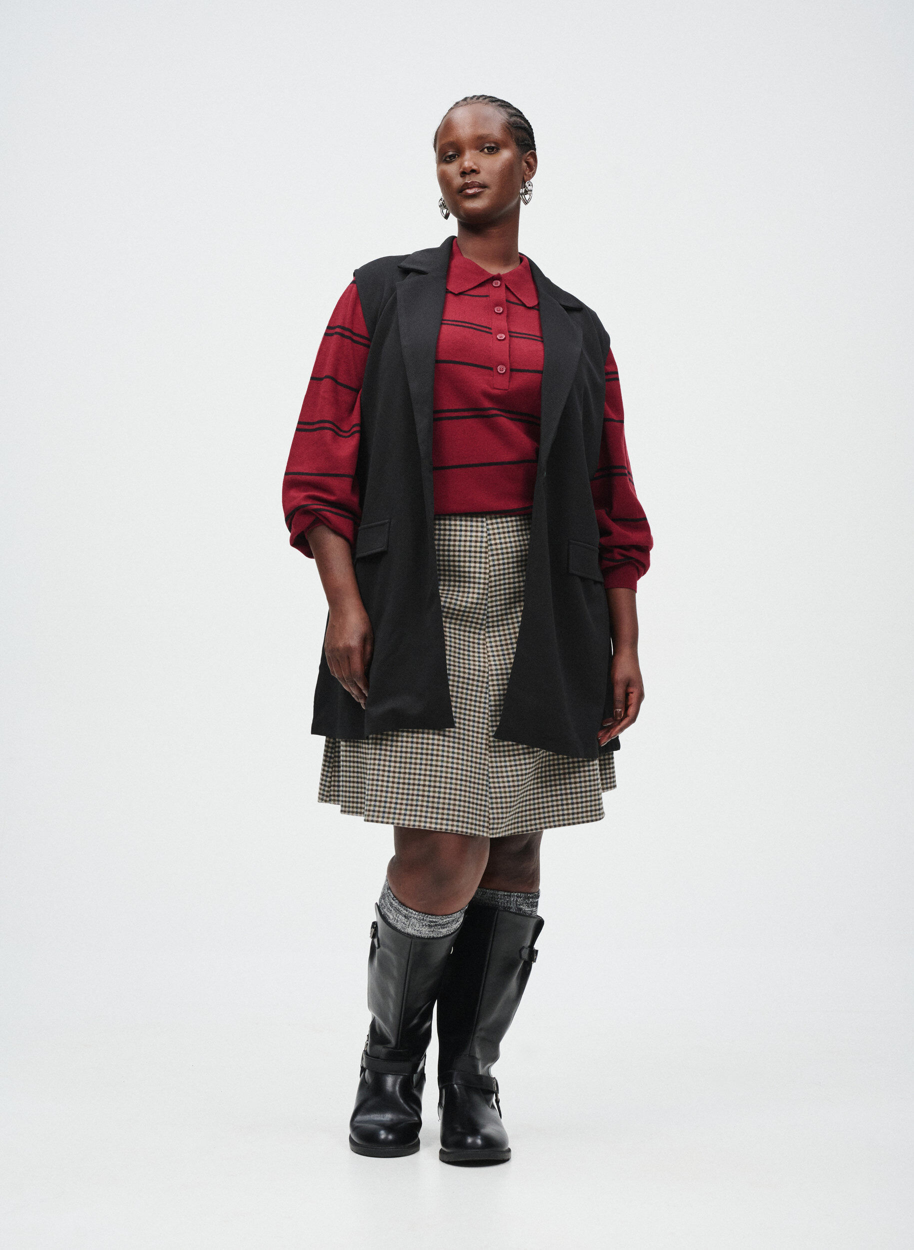 ZizziStrik blouse met kraag, Rood, Image image number 0