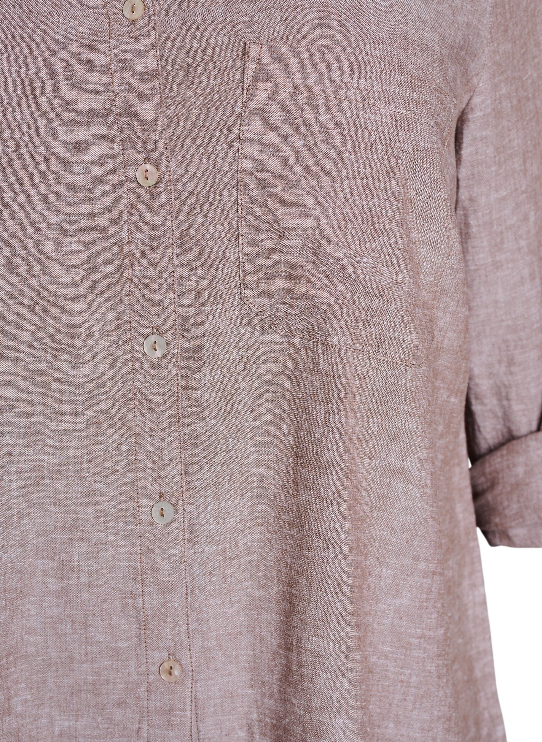 ZizziLinnen en viscose shirt met 3/4 mouwen, Bruin, Packshot image number 2