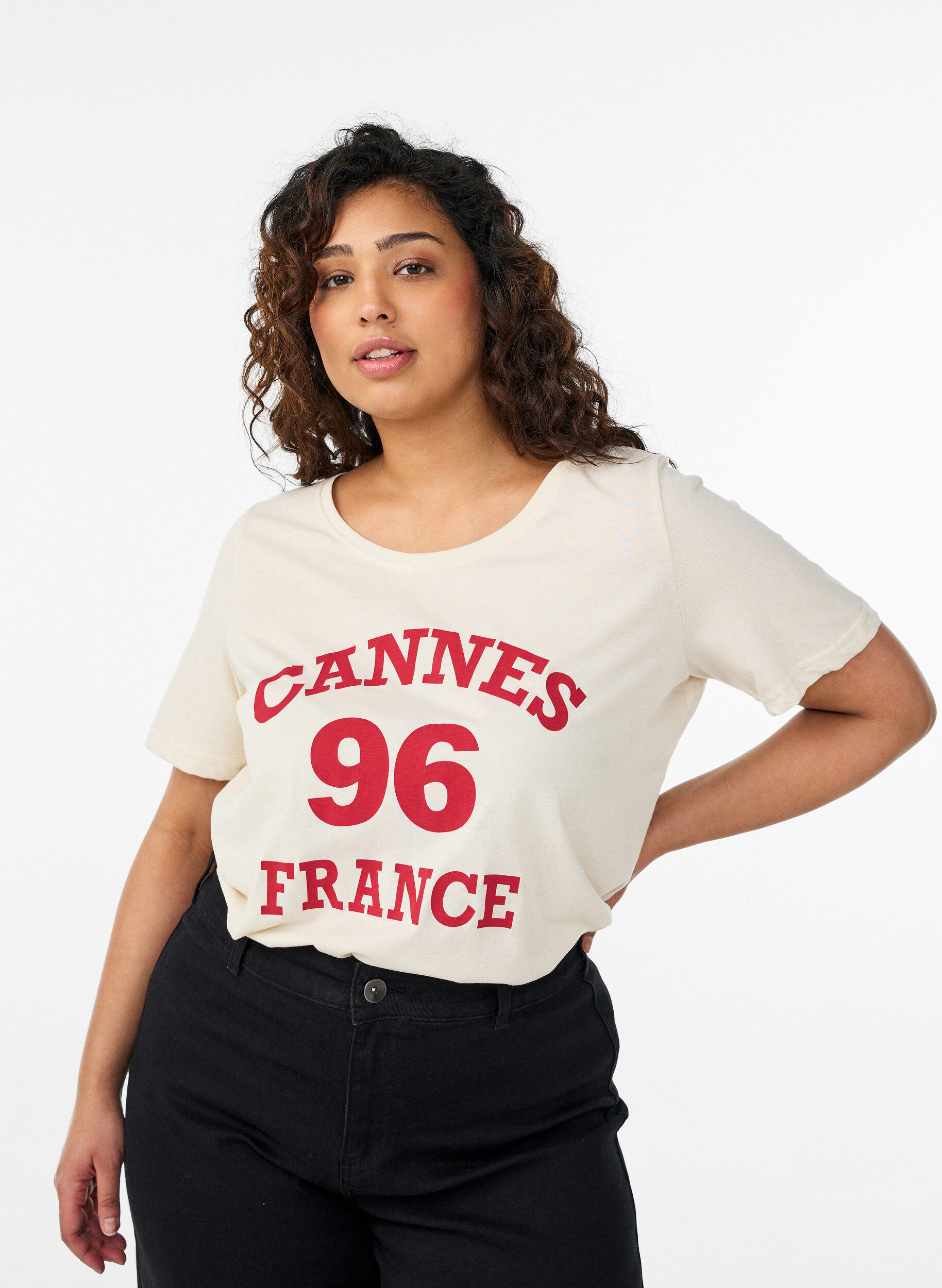 T-shirt met print, Vanille, Model