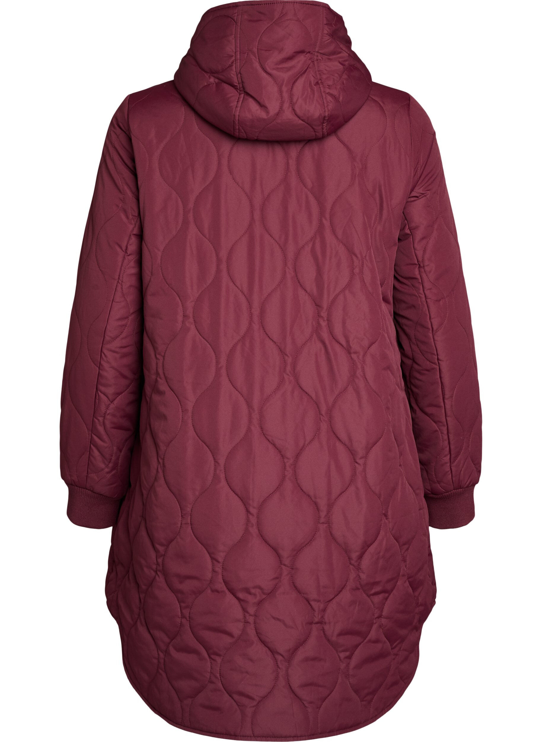 ZizziHalflange gewatteerde jas met een capuchon, Rood, Packshot image number 1