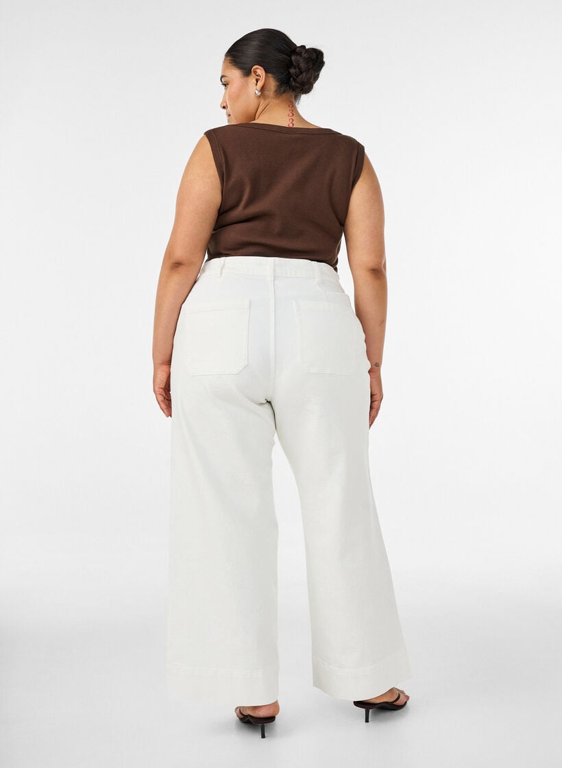Myra high waist jeans met een wide fit, Wit, Model image number 1