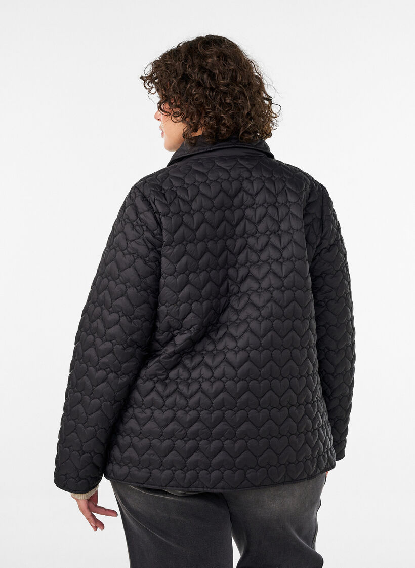 Licht gewatteerde jas met decoratieve stiksels, Zwart, Model image number 2