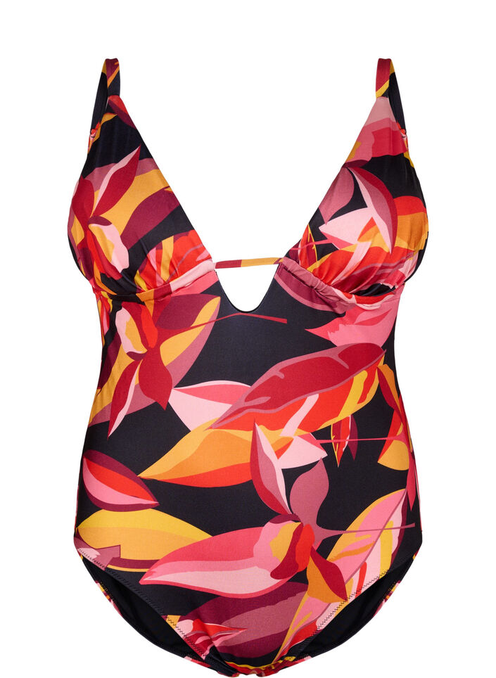 Badpak met V-hals en strikdetails, Rood, Packshot image number 0