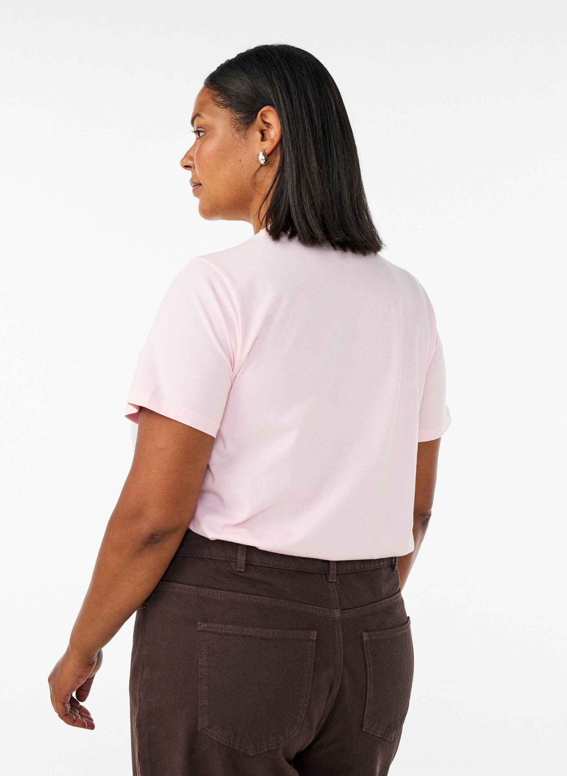 ZizziOrganisch katoenen T-shirt met print aan de voorkant, Roze, Model image number 2