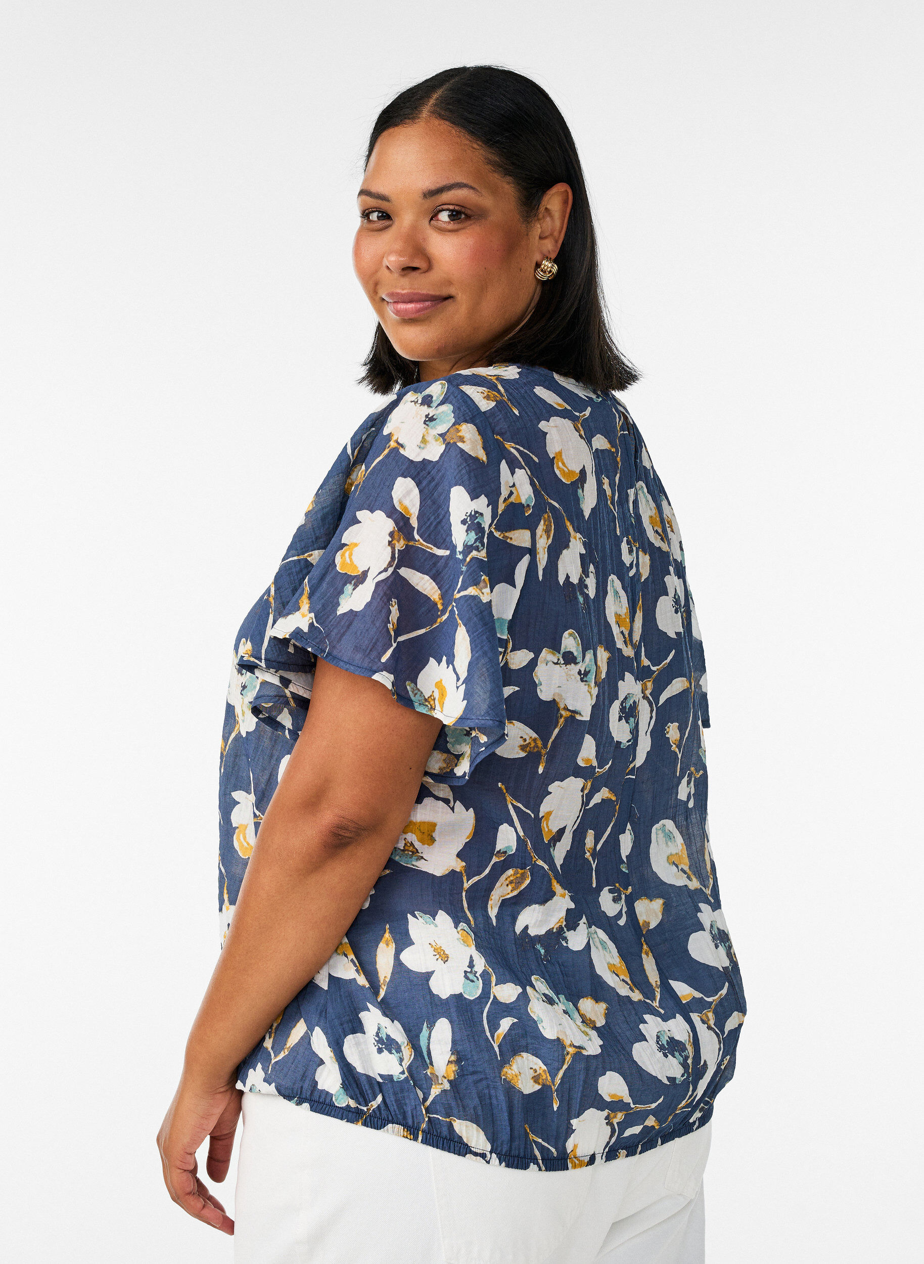 ZizziBlouse met ballonavorm en vleermuismouwen, Blauw, Model image number 2