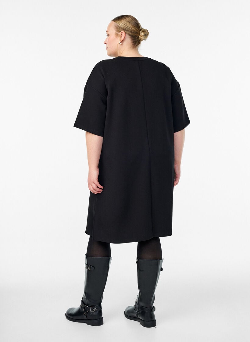 T-shirtjurk van jersey met zijsplitten, Zwart, Model image number 2