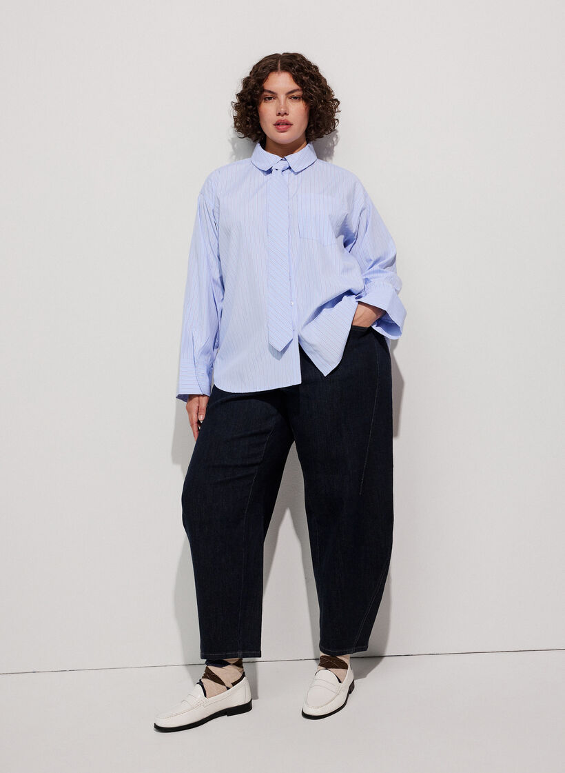 Losvallend shirt met strik, Blauw, Model image number 1