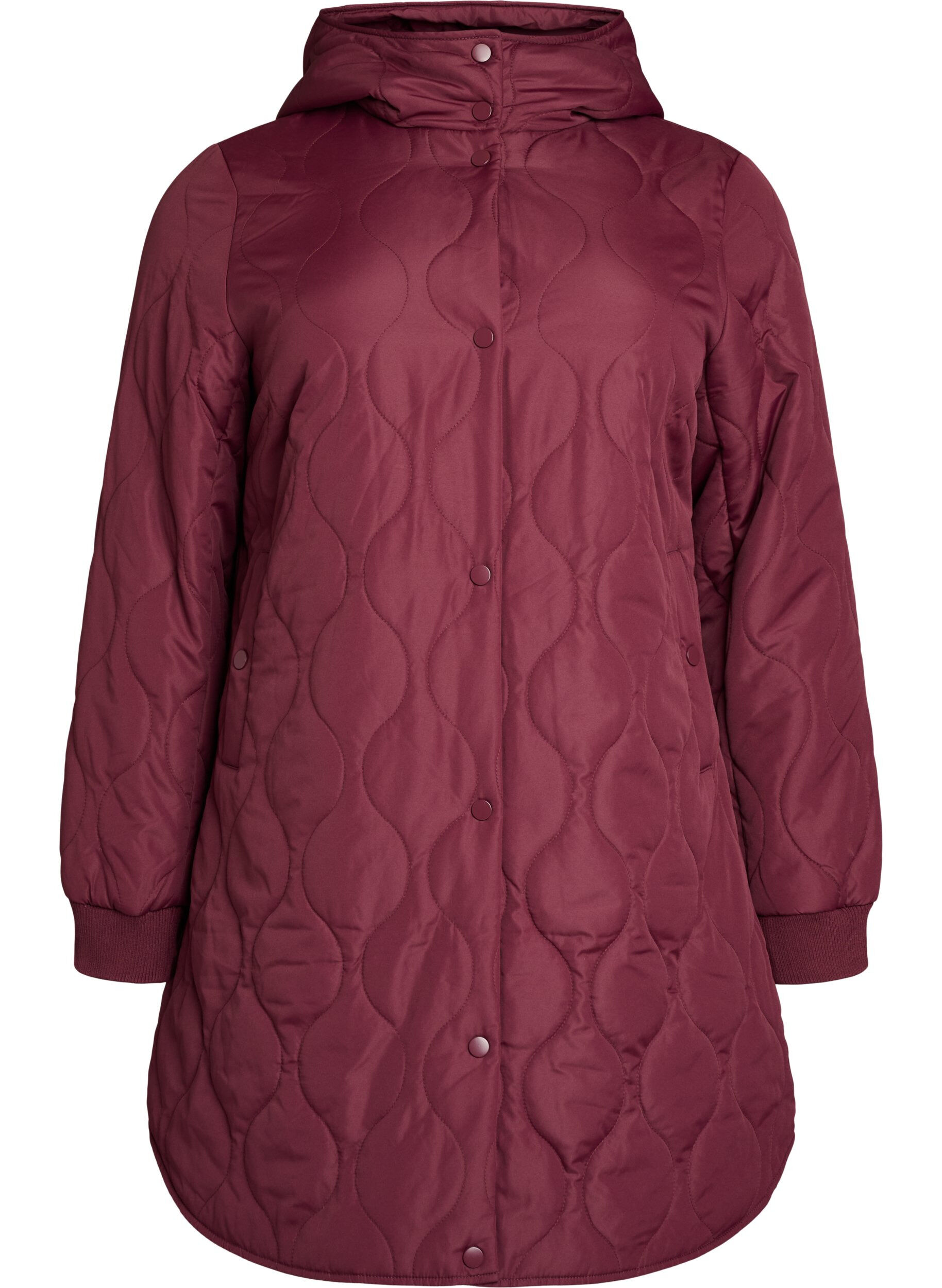 ZizziHalflange gewatteerde jas met een capuchon, Rood, Packshot image number 0