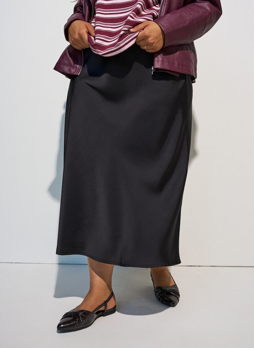 Satijnen midi rok, Zwart, Model image number 3