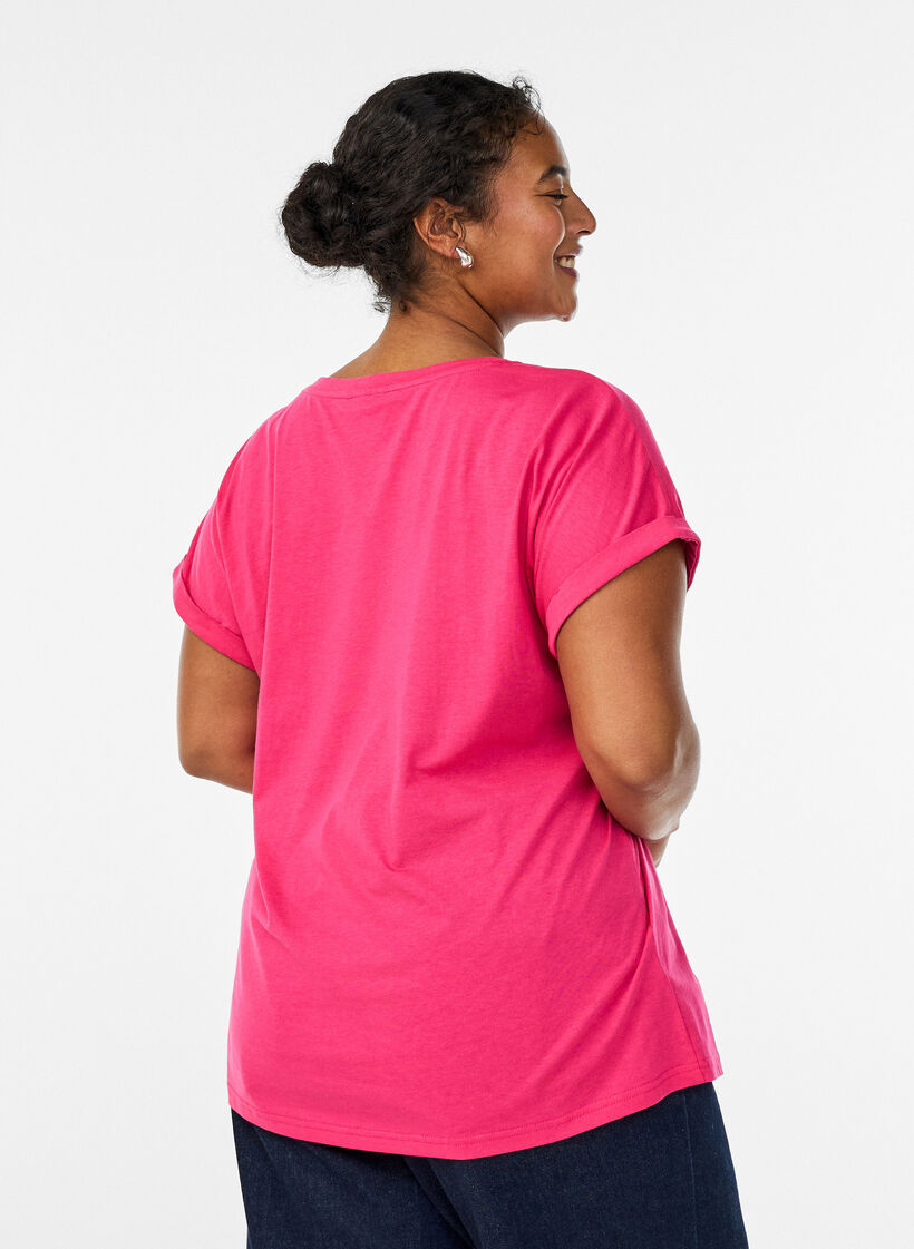 T-shirt met korte mouwen in een katoenmix, Roze, Model image number 2