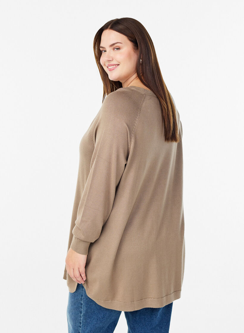 Gebreide blouse met knoopsluiting aan de zijkant, Beige, Model image number 2